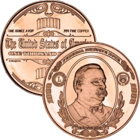 $1,000. Cleveland Design Note 1 oz .999 Pure Copper Round