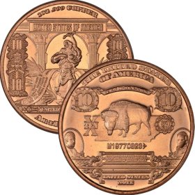 $10. Bison Design Note 1 oz .999 Pure Copper Round