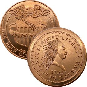 1792 Half Dime (Patrick Mint) 1/2 oz .999 Pure Copper Round