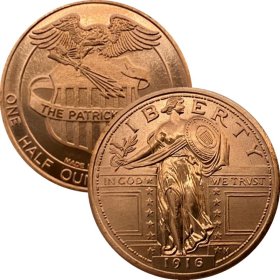1916 Standing Quarter (Patrick Mint) 1/2 oz .999 Pure Copper Round