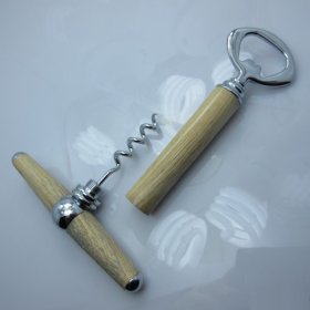 Hand Turned 2-In-1 Bottle Opener and Wine Corkscrew (White Oak) Chrome