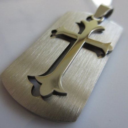 (image for) Acorn Cross Dog Tag Pendant ~ Stainless Steel