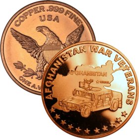 Afghanistan War Veterans 1 oz .999 Pure Copper Round