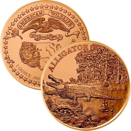 (image for) Alligator (American Wildlife Series) 1 oz .999 Pure Copper Round