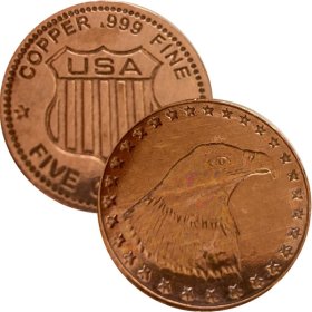 Bald Eagle 5 oz .999 Pure Thick Copper Round Bar