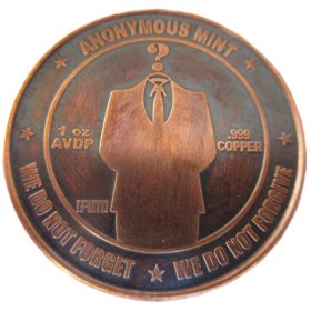 Bitcoin - The Faceless Man Anonymous Mint 1 oz .999 Pure Copper Round (Black Patina)