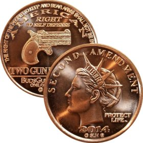 Second Amendment Liberty 2014 Derringer Handgun 1 oz .999 Pure Copper Round