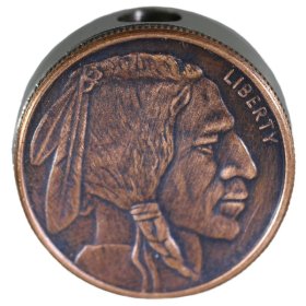 Buffalo Nickel Design In Copper (Black Patina) Stainless Steel Core Lanyard Bead By Barter Wear 