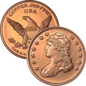 Capped Bust Dollar Design (Private Mint) 1 oz .999 Pure Copper Round