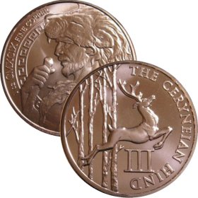 Ceryneian Hind 1 oz .999 Pure Copper Round (3rd Design of the 12 Labors of Hercules Series)