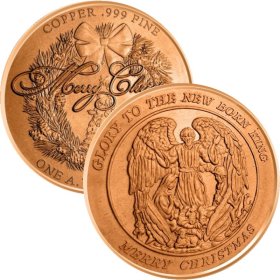 Christmas Angel (Wreath Back Design Series) 1 oz .999 Pure Copper Round