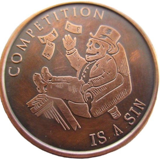 (image for) Competition Is A Sin 1 oz .999 Pure Copper Round (2016 Silver Shield) (Black Patina)