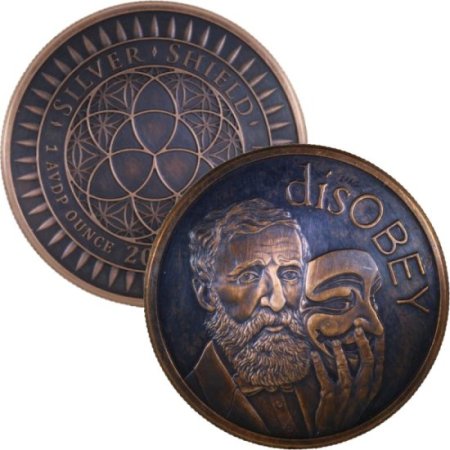 (image for) disOBEY Thoreau #25 (2017 Silver Shield Mini Mintage) 1 oz .999 Pure Copper Round (Black Patina)