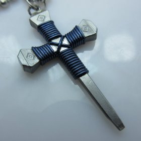 Nail Cross Ball Bead Necklace in Dark Blue By Mr. Willie Hess