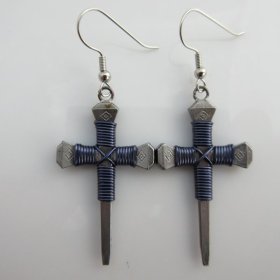 Nail Cross Earrings in Dark Blue By Mr. Willie Hess