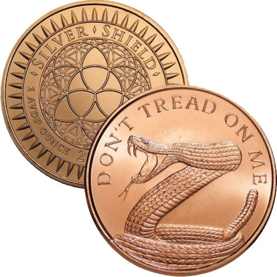 (image for) Don\'t Tread On Me 1 oz .999 Pure Copper Round (2017 Silver Shield)