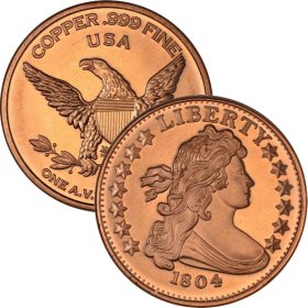 Draped Bust Dollar 1804 Design (Private Mint) 1 oz .999 Pure Copper Round