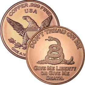 Don't Tread On Me (Liberty or Death) 1 oz .999 Pure Copper Round