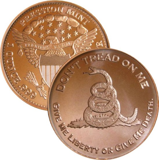 (image for) Don\'t Tread On Me 1 oz .999 Pure Copper Round (Presston Mint)