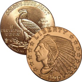 Incuse Indian Design 1/4 oz .999 Pure Copper Round