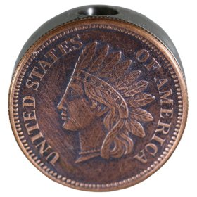 Indian Head Penny Design In Copper (Black Patina) Stainless Steel Core Lanyard Bead By Barter Wear