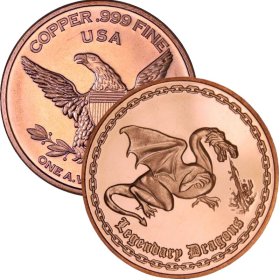 Legendary Dragons 1 oz .999 Pure Copper Round