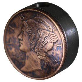 Mercury Dime Design In Copper (Black Patina) Stainless Steel Core Lanyard Bead By Barter Wear 