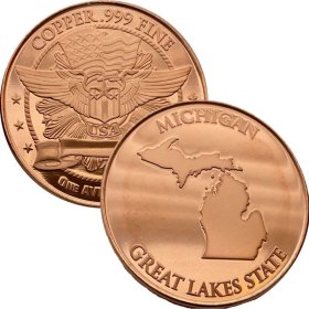 Michigan ~ The Great Lakes State 1 oz .999 Pure Copper Round