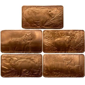 Set of 5 American Wildlife 1 oz .999 Fine Copper Bars