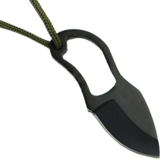 (image for) Neck Knife With Leather Sheath (Black Stainless Steel)