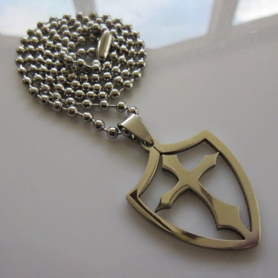 (image for) Open Shield Cross Necklace ~ Stainless Steel