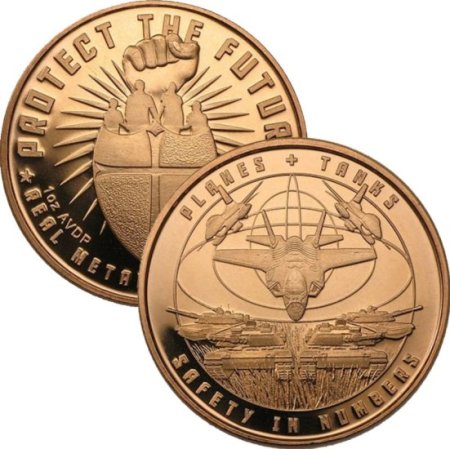 (image for) Planes And Tanks 1 oz .999 Pure Copper Round