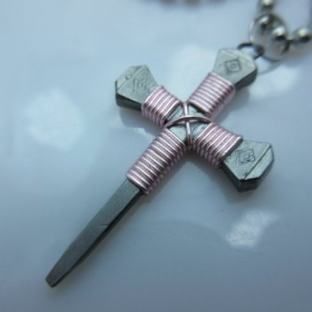 (image for) Nail Cross Ball Bead Necklace in Pink By Mr. Willie Hess