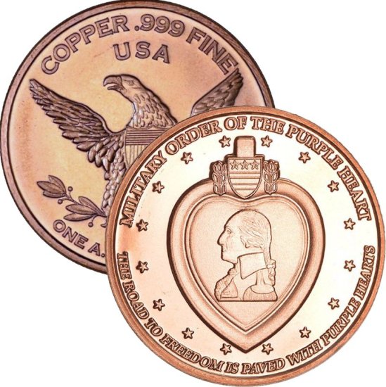 (image for) Purple Heart 1 oz .999 Pure Copper Round