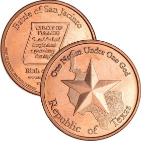 Republic Of Texas (AOCS) (2010) 1 oz .999 Pure Copper Round