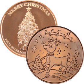 Rudolph ~ Merry Christmas (Tree Back Design Series) 1 oz .999 Pure Copper Round