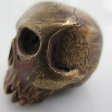 (image for) Custom Large Bronze Skull With Sterling Silver Spade by Sosa Beadworx