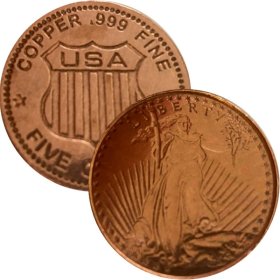 Saint Gaudens 5 oz .999 Pure Thick Copper Round Bar