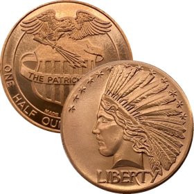 Saint Gaudens Indian Head (Patrick Mint) 1/2 oz .999 Pure Copper Round