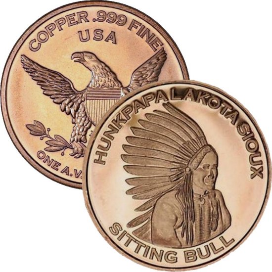 (image for) Sitting Bull 1 oz .999 Pure Copper Round