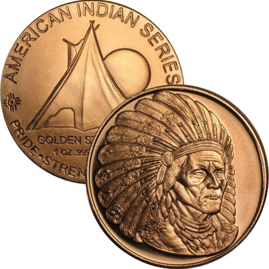 (image for) Sitting Bull 1 oz .999 Pure Copper Round (Golden State Mint)