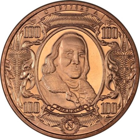 (image for) $100. Ben Franklin Design Note 1 oz .999 Pure Copper Round