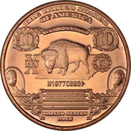 (image for) $10. Bison Design Note 1 oz .999 Pure Copper Round