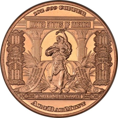 (image for) $10. Bison Design Note 1 oz .999 Pure Copper Round
