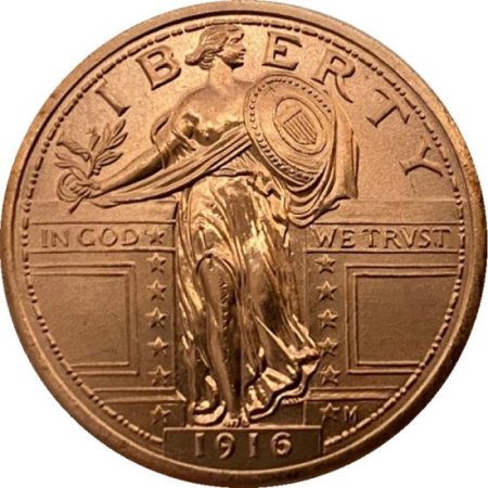 (image for) 1916 Standing Quarter (Patrick Mint) 1/2 oz .999 Pure Copper Round