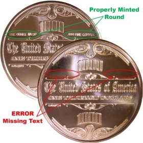 $1,000. Cleveland Design Note ERROR Very Rare 1 oz .999 Pure Copper Round