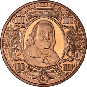 $100. Ben Franklin Design Note 1 oz .999 Pure Copper Round