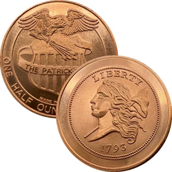 (image for) 1793 Half Cent (Patrick Mint) 1/2 oz .999 Pure Copper Round