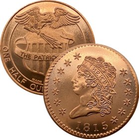 1815 Half Eagle (Patrick Mint) 1/2 oz .999 Pure Copper Round