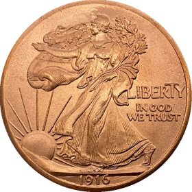 1916 Walking Liberty (Patrick Mint) 1/2 oz .999 Pure Copper Round